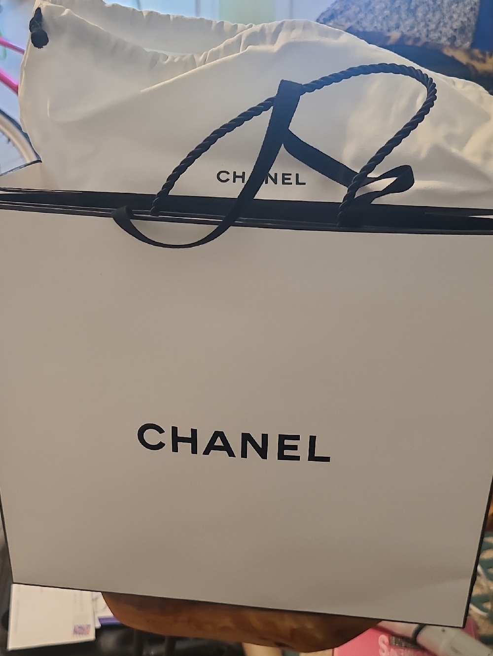 CHANEL White and Black Shopping Bag - Luxury Branded Tote